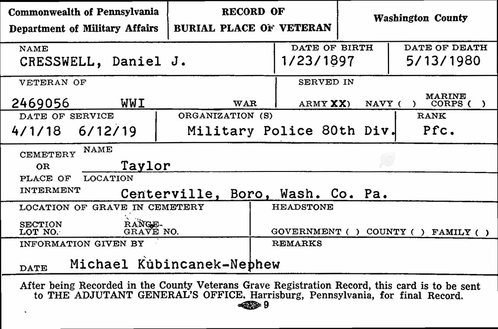 veteran burial card